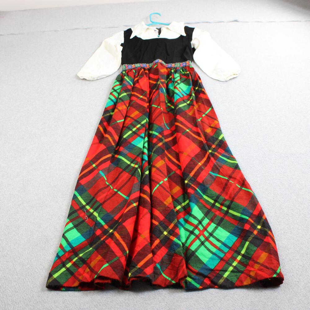 Vintage Carlette Dress Juniors 13 Plaid Maxi Collared Long Sleeve Christmas USA